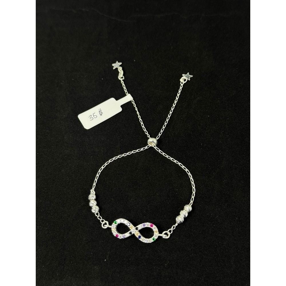 Sterling Silver Infinity Bolo Bracelet‎ Multicolor CZ Adjustable Pull Chain